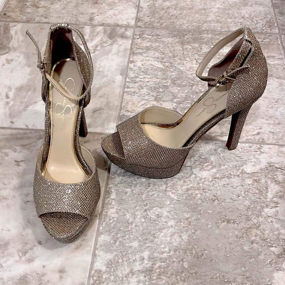 Jessica Simpson Metallic Gold Glitter Platform Heels